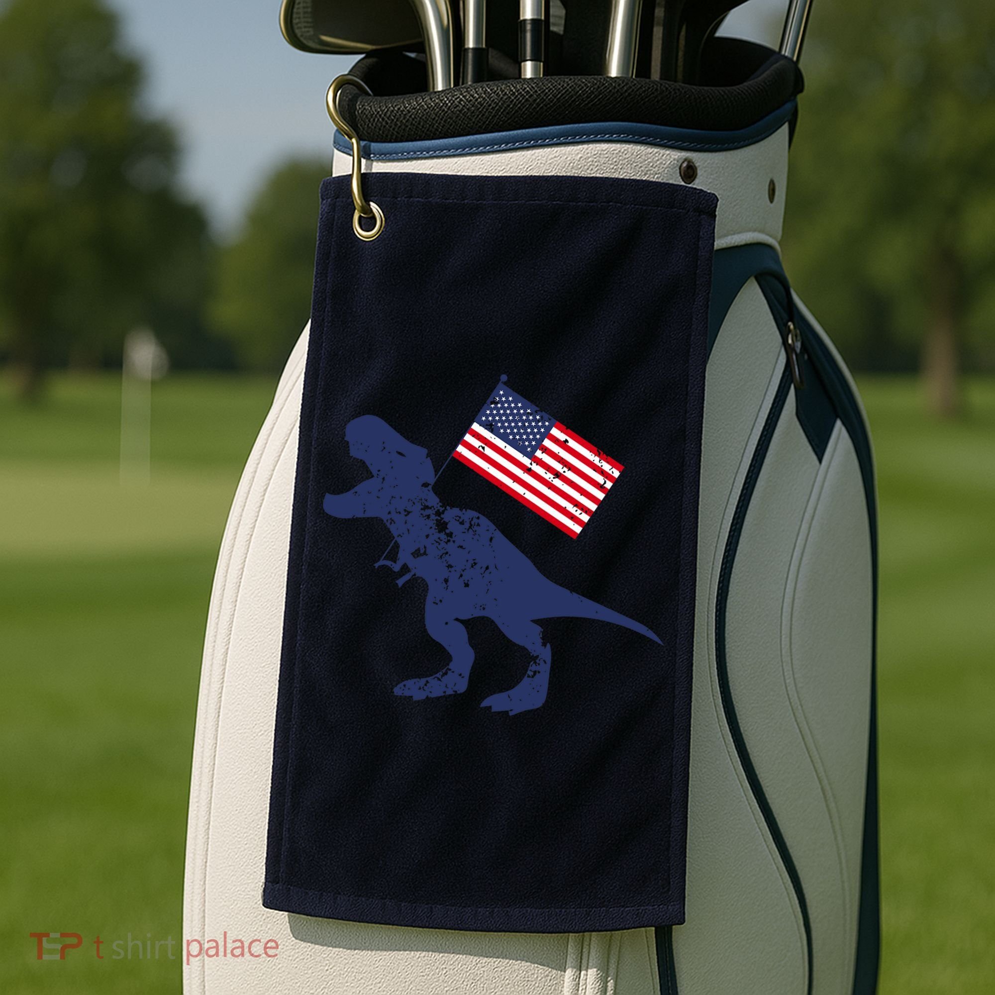 Awesome America American Dino Flag July 4th USA Dinosaur Golf Towel