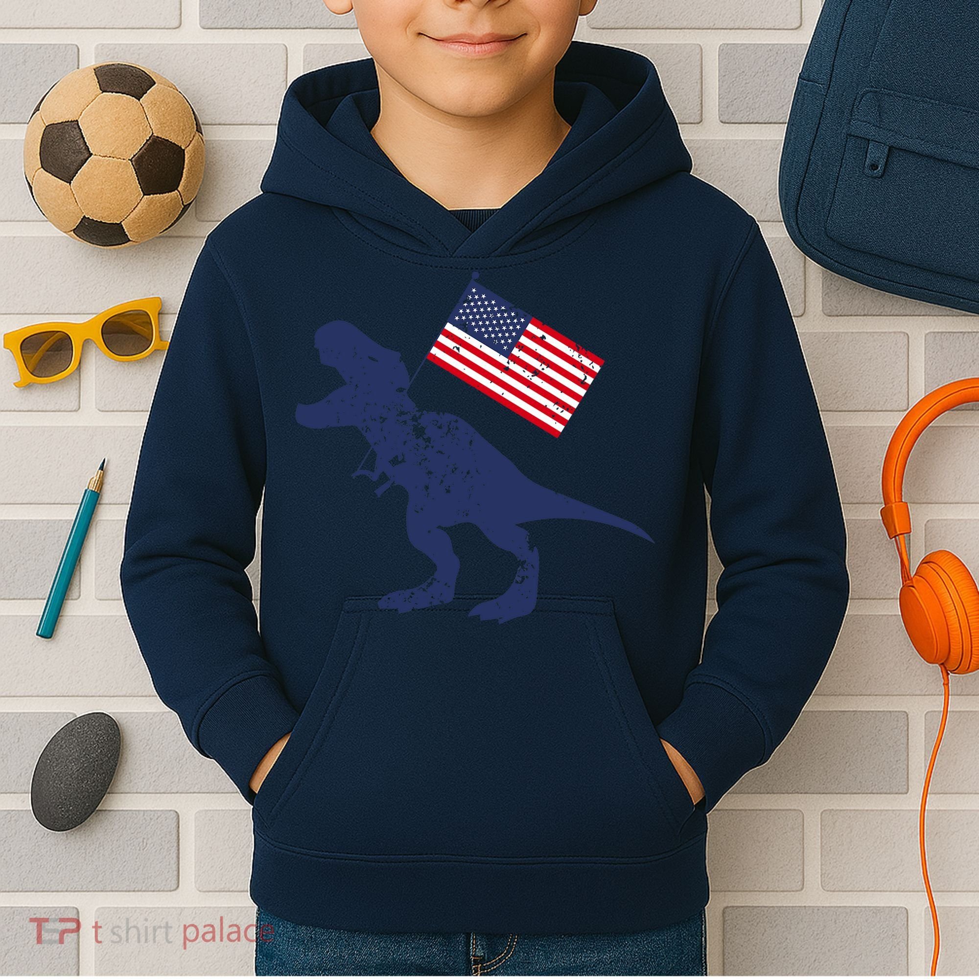 Awesome America American Dino Flag July 4th USA Dinosaur Kids Hoodie