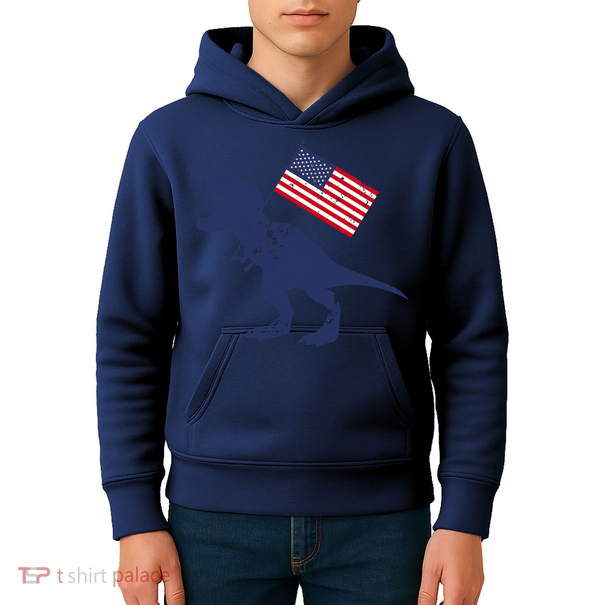 Awesome America American Dino Flag July 4th USA Dinosaur Kids Hoodie