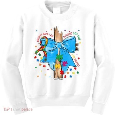 Autism Awareness Autistic God Save Faith  Kids Sweatshirt