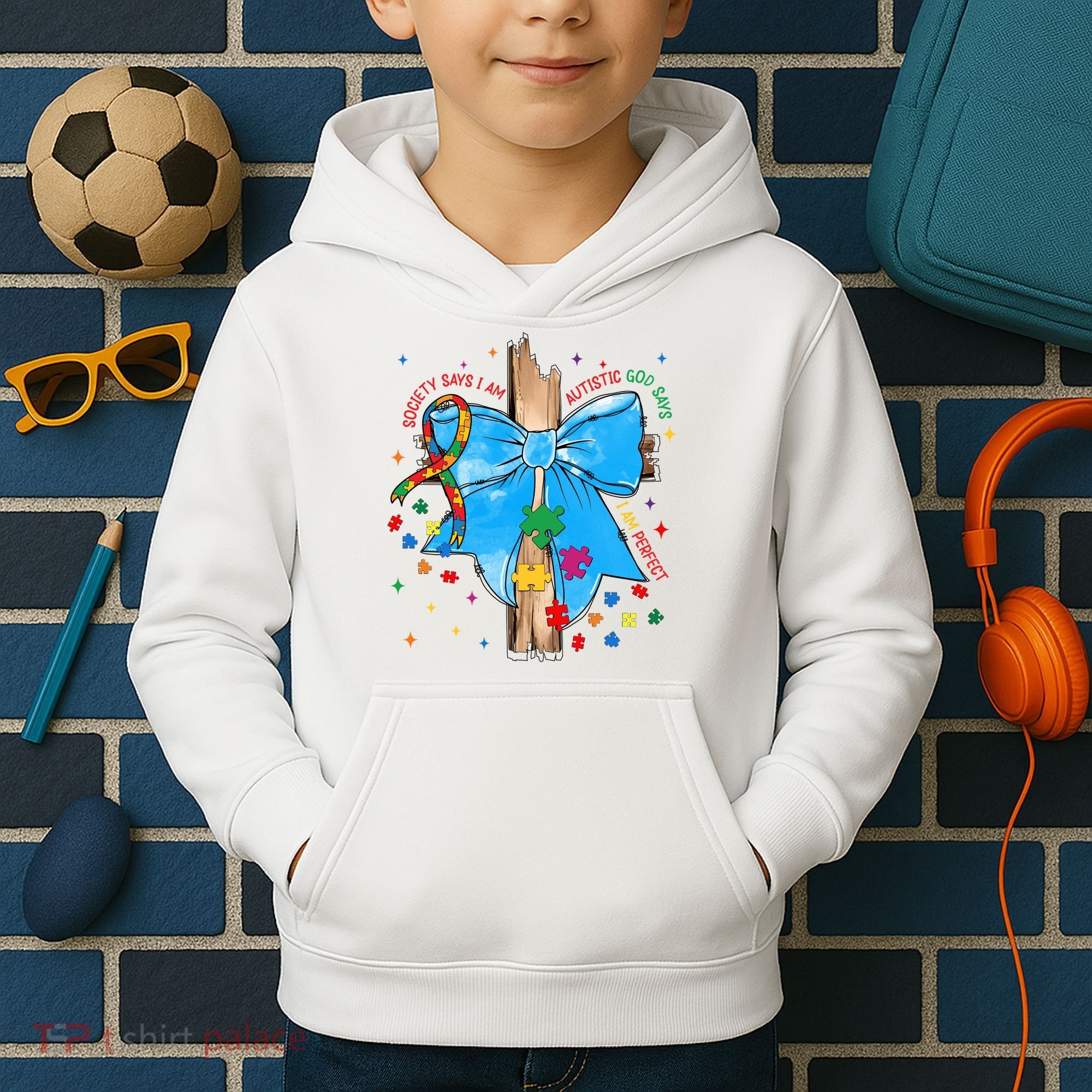 Autism Awareness Autistic God Save Faith  Kids Hoodie