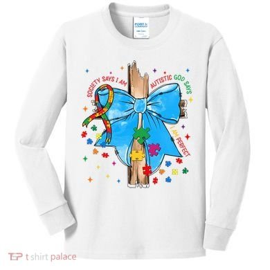 Autism Awareness Autistic God Save Faith  Kids Long Sleeve Shirt