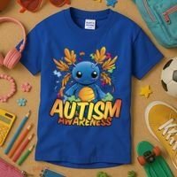 Axolotl Autism Awareness Kids T-Shirt thumb 3