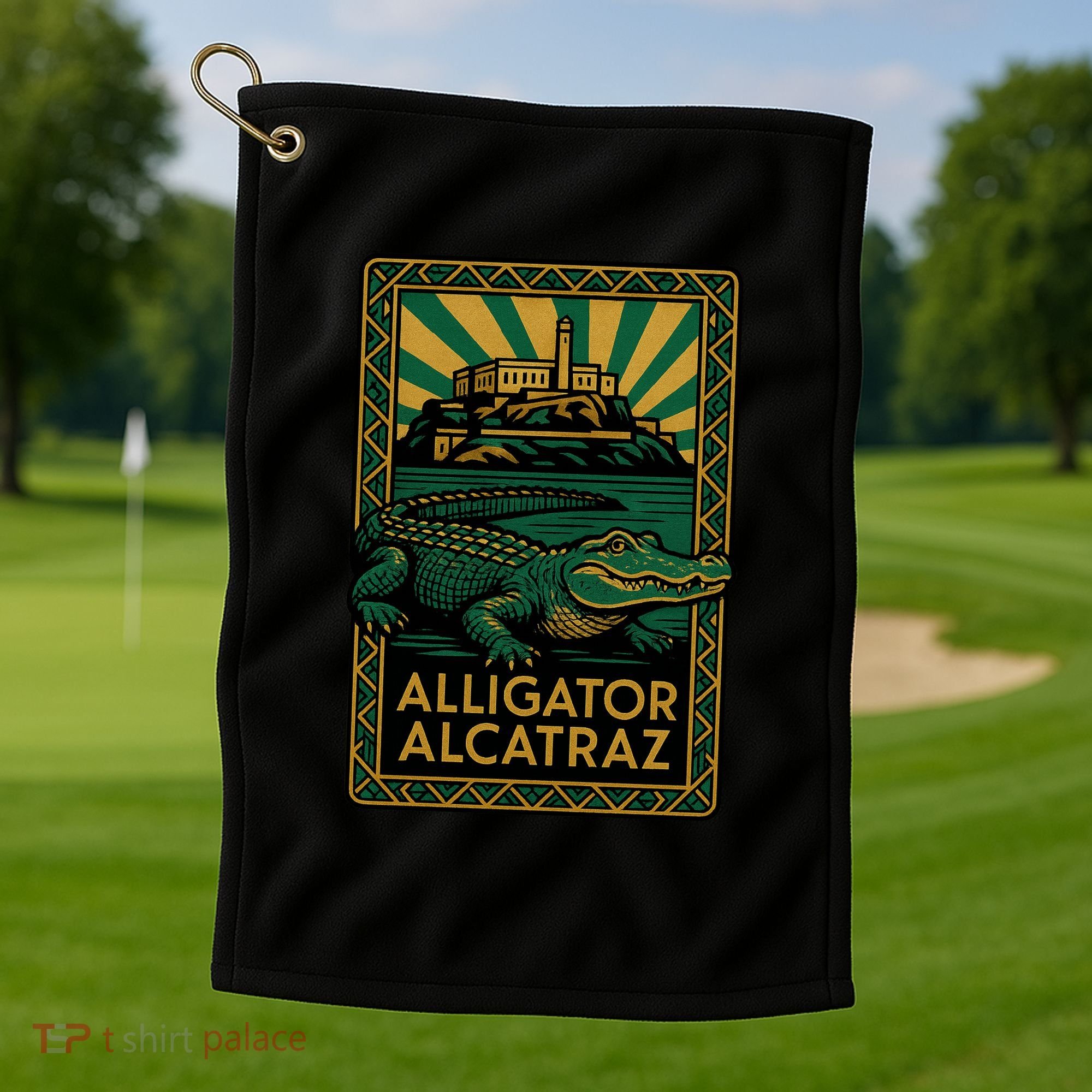 Alligator Alcatraz Art Deco Golf Towel