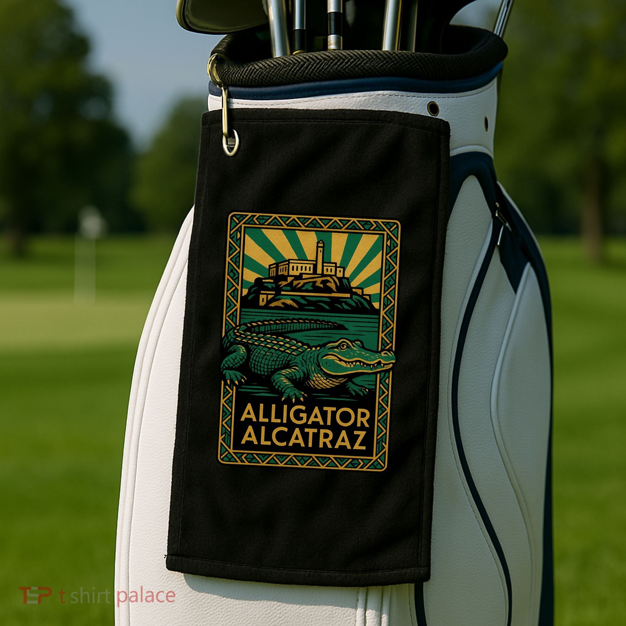 Alligator Alcatraz Art Deco Golf Towel
