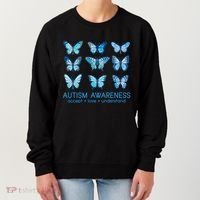 Autism Awareness Accept Love Understand Blue Butterflies Women's Sweatshirt thumb 0