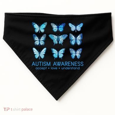 Autism Awareness Accept Love Understand Blue Butterflies USA-Made Doggie Bandana