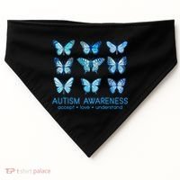 Autism Awareness Accept Love Understand Blue Butterflies USA-Made Doggie Bandana thumb 0