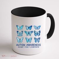 Autism Awareness Accept Love Understand Blue Butterflies Coffee Mug thumb 1