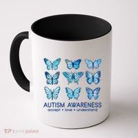 Autism Awareness Accept Love Understand Blue Butterflies Coffee Mug thumb 0
