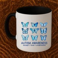 Autism Awareness Accept Love Understand Blue Butterflies Coffee Mug thumb 2