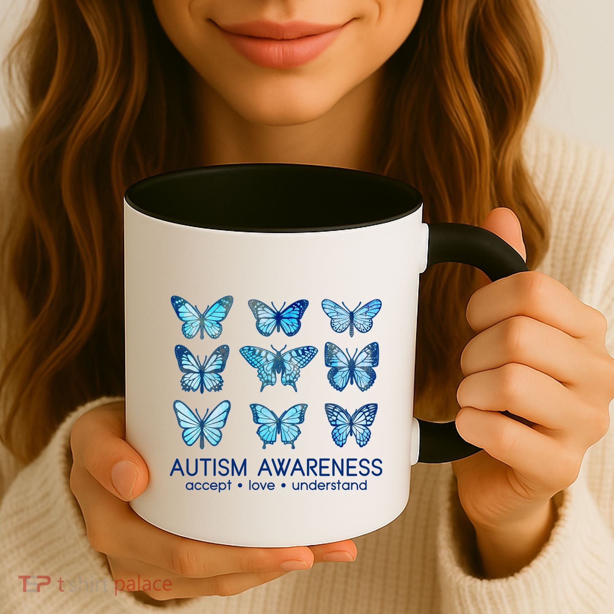 Autism Awareness Accept Love Understand Blue Butterflies Coffee Mug