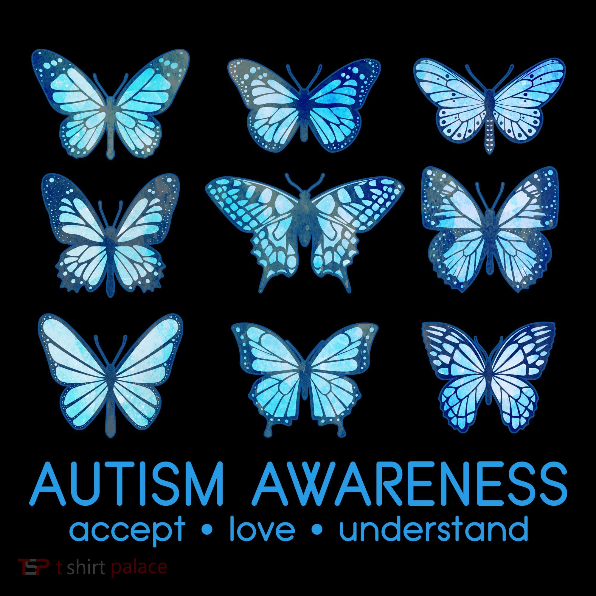 Autism Awareness Accept Love Understand Blue Butterflies Women's Hoodie