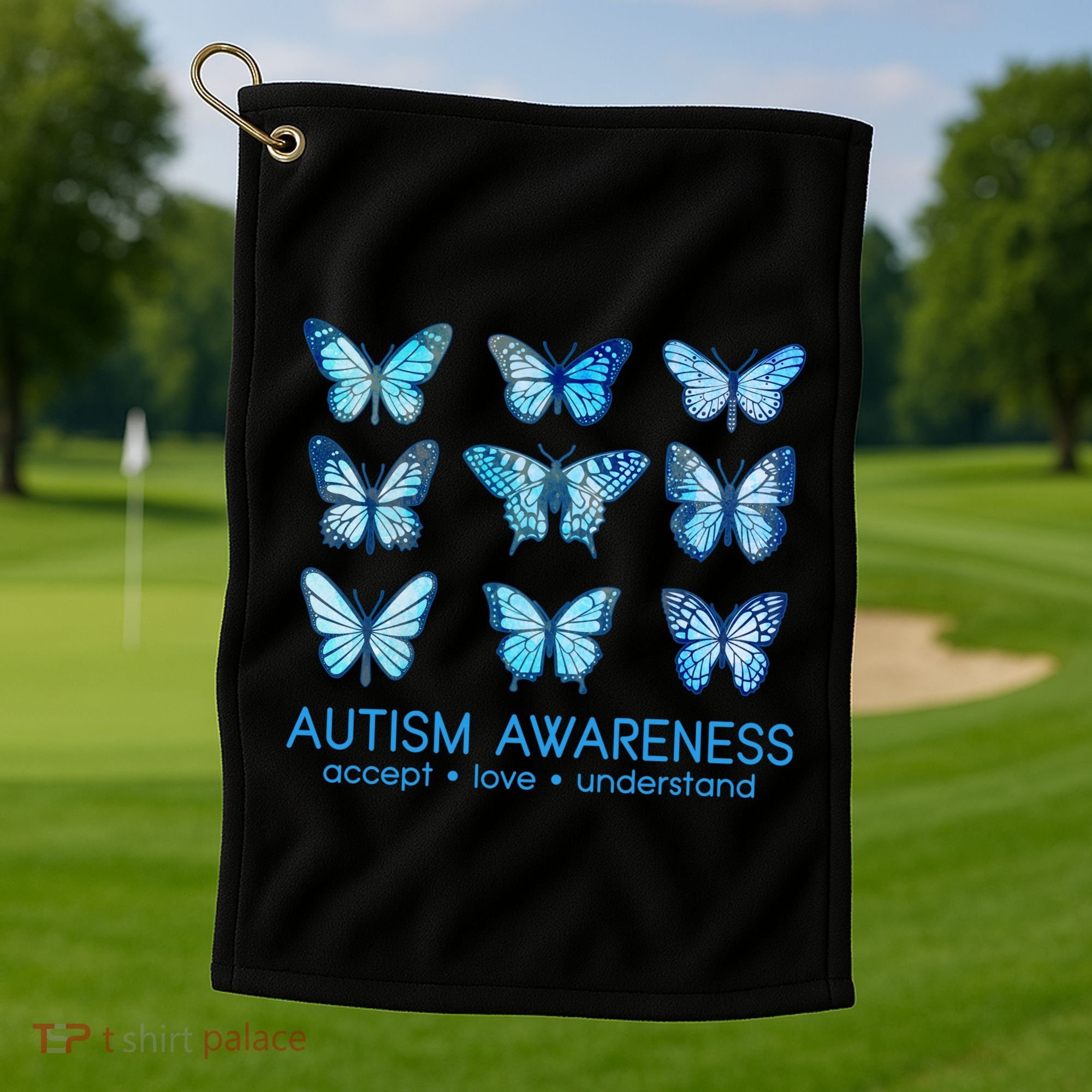 Autism Awareness Accept Love Understand Blue Butterflies Golf Towel