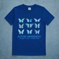 Autism Awareness Accept Love Understand Blue Butterflies T-Shirt thumb 5