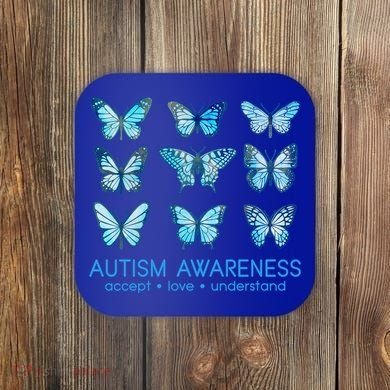 Autism Awareness Accept Love Understand Blue Butterflies Coaster