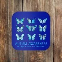 Autism Awareness Accept Love Understand Blue Butterflies Coaster thumb 0