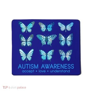 Autism Awareness Accept Love Understand Blue Butterflies Mousepad