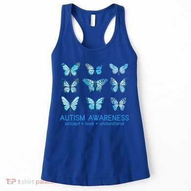 Autism Awareness Accept Love Understand Blue Butterflies Women's Tank Top