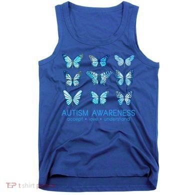 Autism Awareness Accept Love Understand Blue Butterflies Tank Top