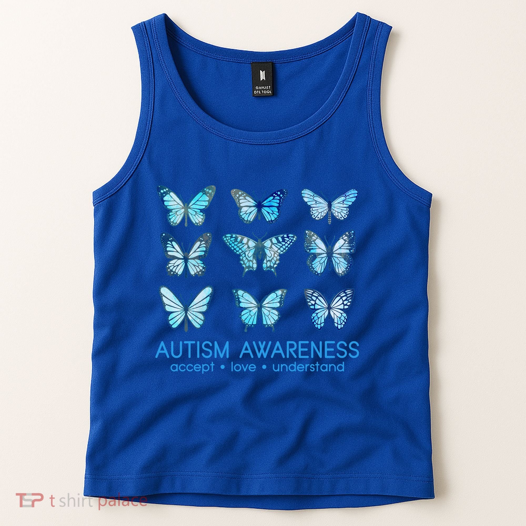 Autism Awareness Accept Love Understand Blue Butterflies Tank Top