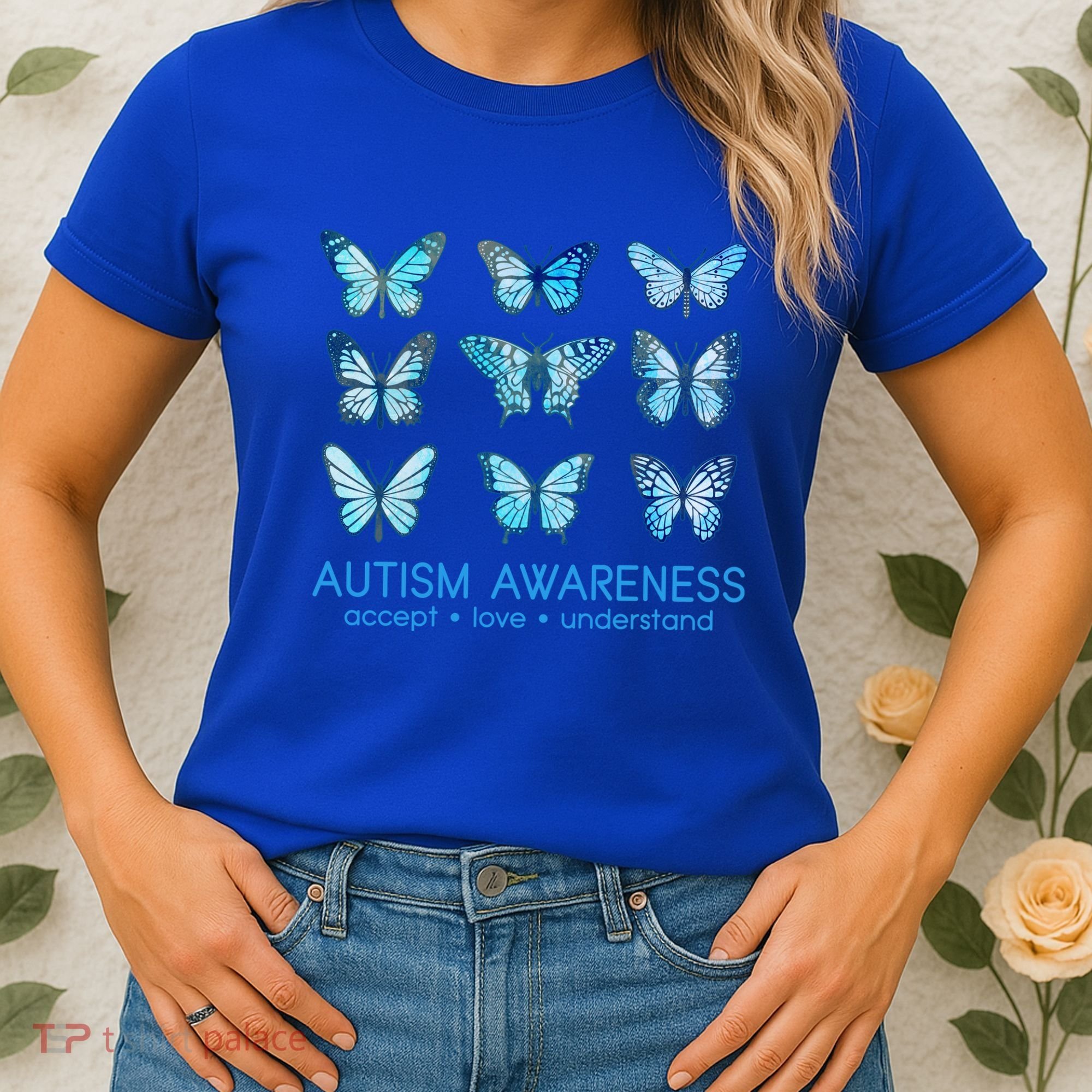 Autism Awareness Accept Love Understand Blue Butterflies Women's T-Shirt