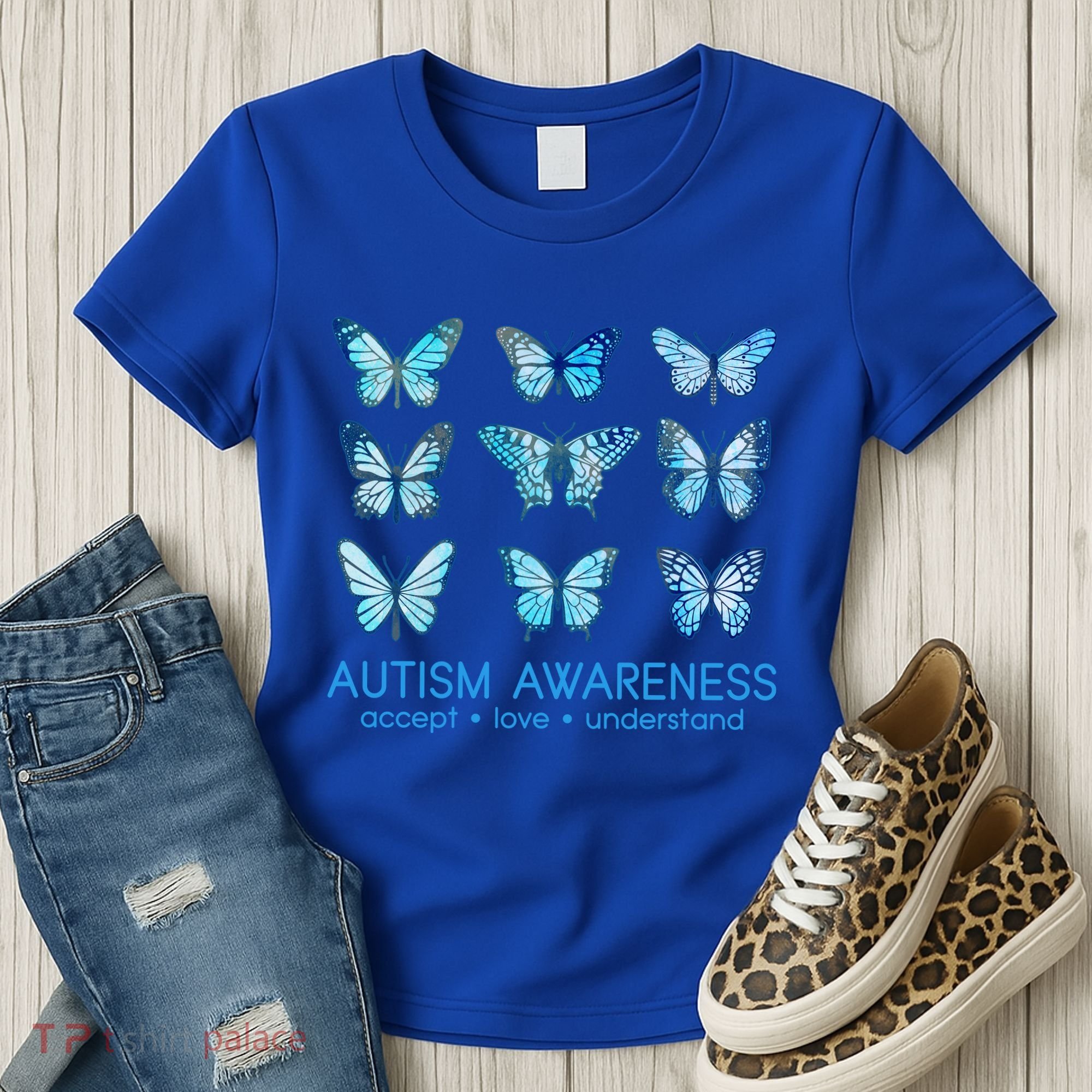 Autism Awareness Accept Love Understand Blue Butterflies Women's T-Shirt