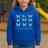 Autism Awareness Accept Love Understand Blue Butterflies Kids Hoodie thumb 3