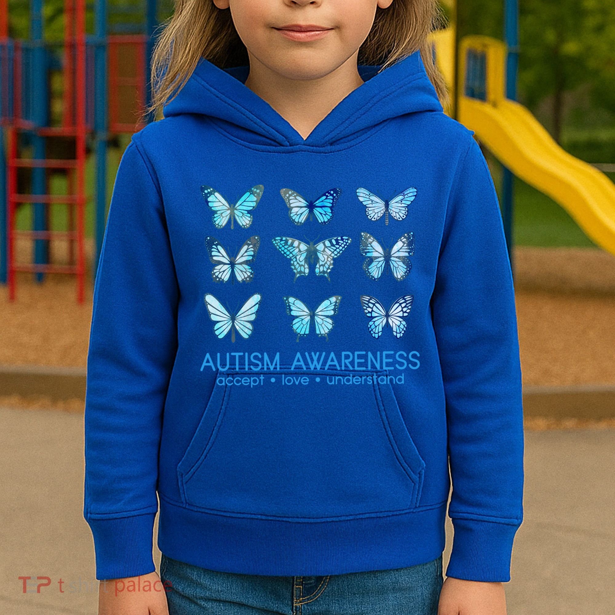 Autism Awareness Accept Love Understand Blue Butterflies Kids Hoodie