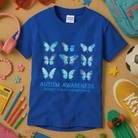 Autism Awareness Accept Love Understand Blue Butterflies Kids T-Shirt thumb 3
