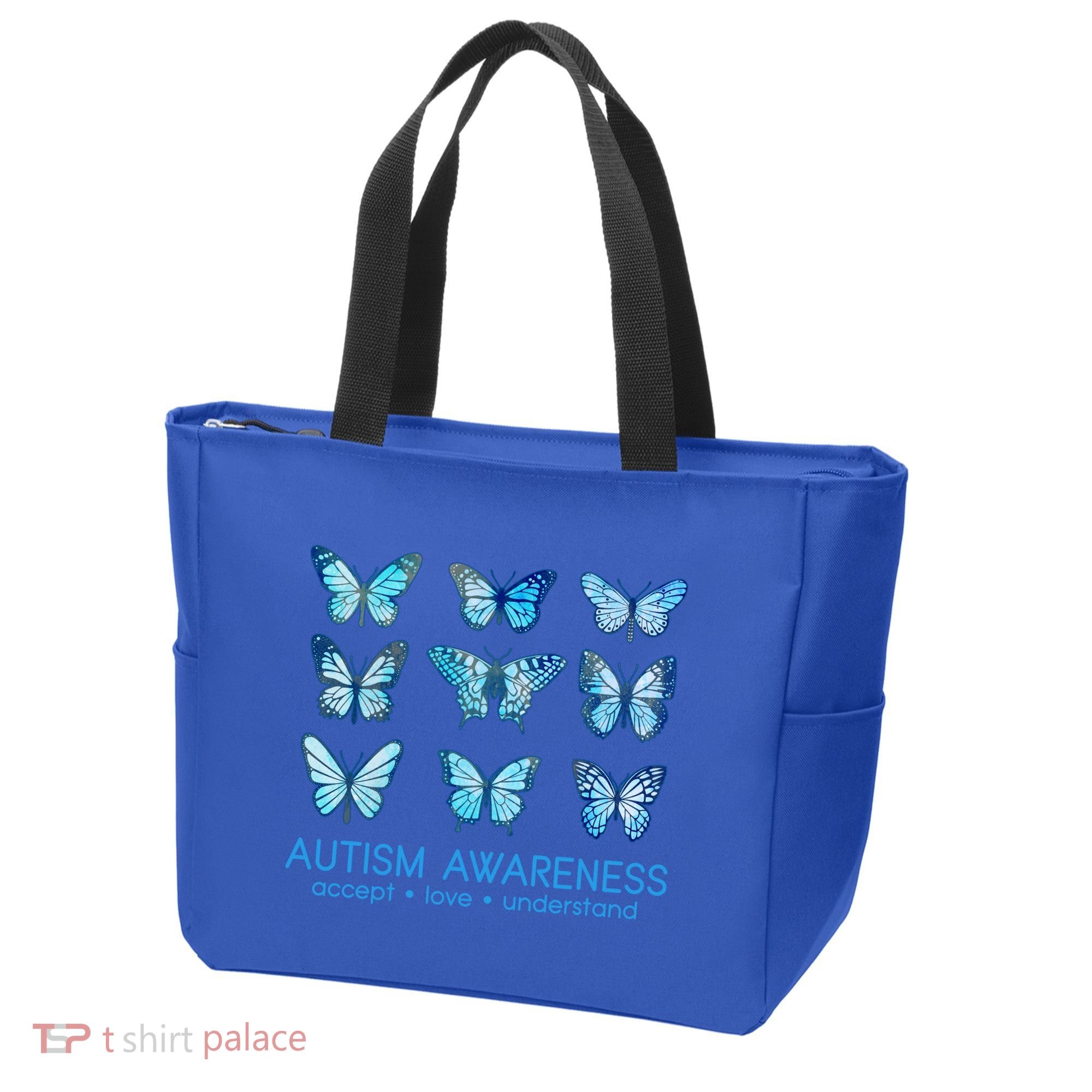 Autism Awareness Accept Love Understand Blue Butterflies Tote Bag