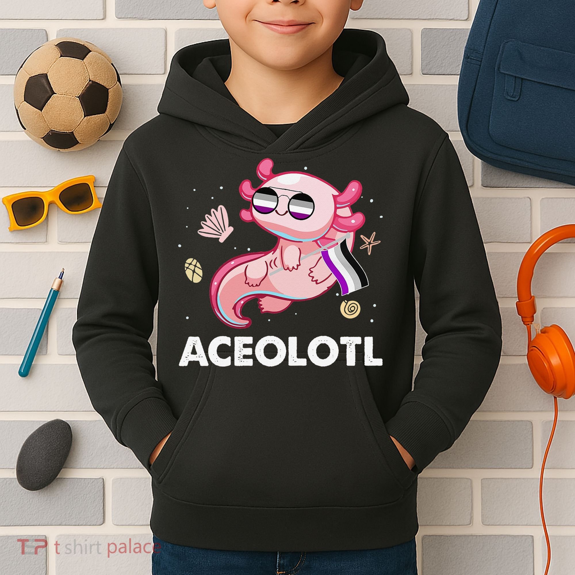 Ace Axolotl Asexual Pride Flag Mexican Salamander LGBTQ Kids Hoodie