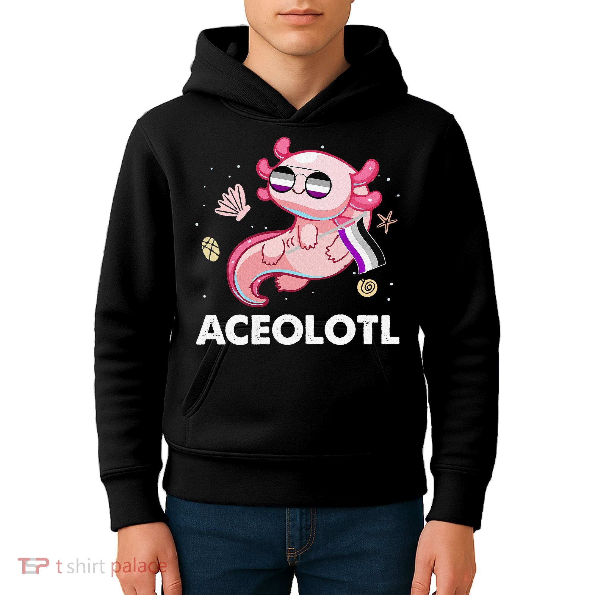 Ace Axolotl Asexual Pride Flag Mexican Salamander LGBTQ Kids Hoodie