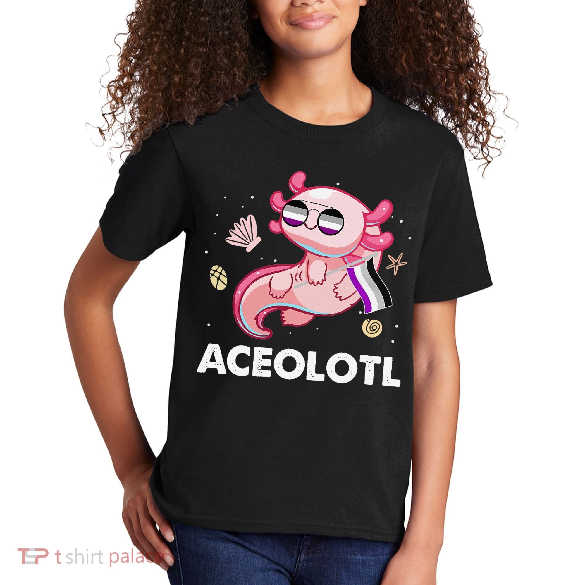 Ace Axolotl Asexual Pride Flag Mexican Salamander LGBTQ Kids T-Shirt