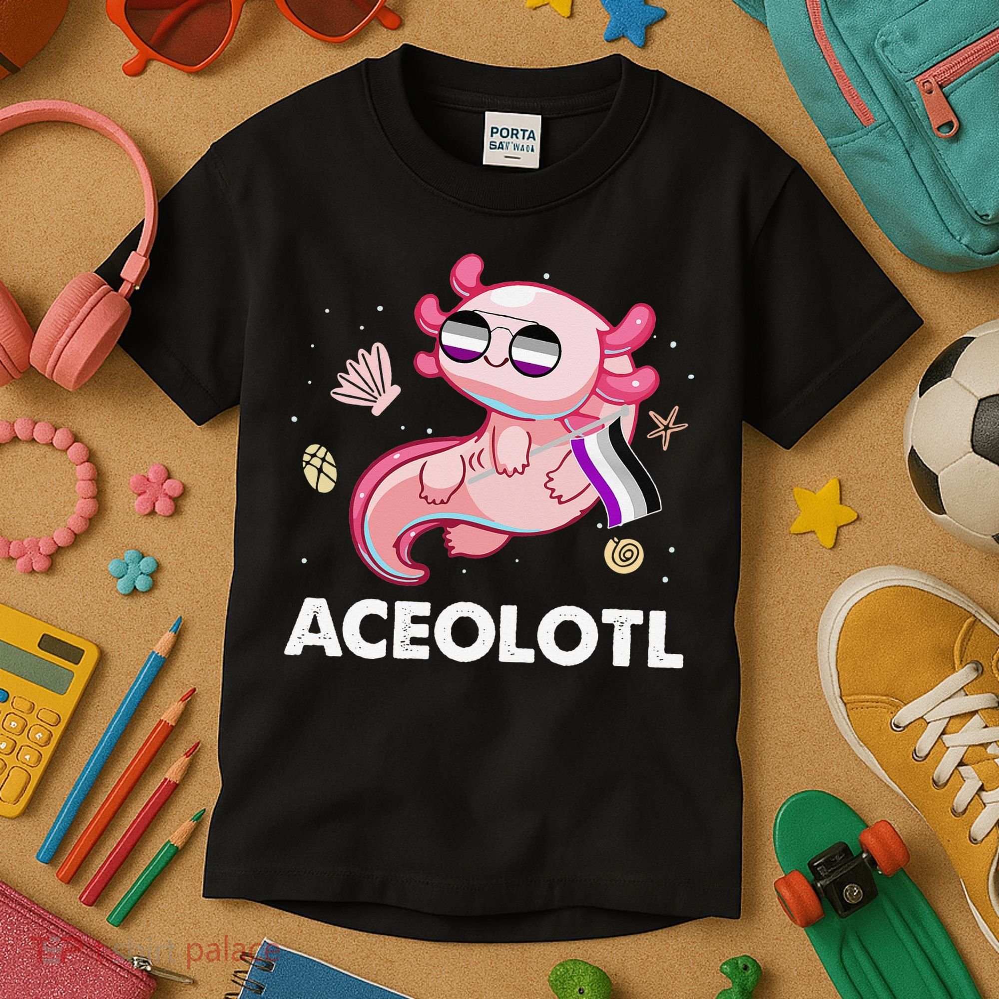 Ace Axolotl Asexual Pride Flag Mexican Salamander LGBTQ Kids T-Shirt