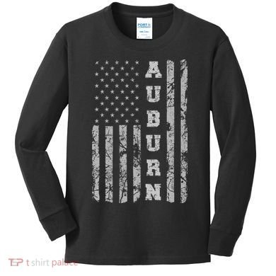 Auburn, Alabama, American Flag Kids Long Sleeve Shirt