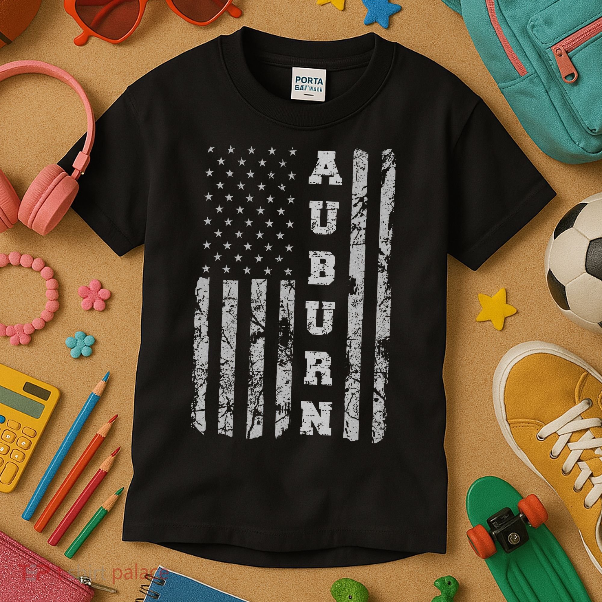 Auburn, Alabama, American Flag Kids T-Shirt