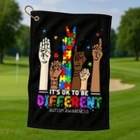 Autism Awareness Acceptance Wo Kid Its Ok To Be Different Golf Towel thumb 1