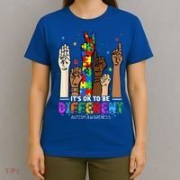 Autism Awareness Acceptance Wo Kid Its Ok To Be Different T-Shirt thumb 4
