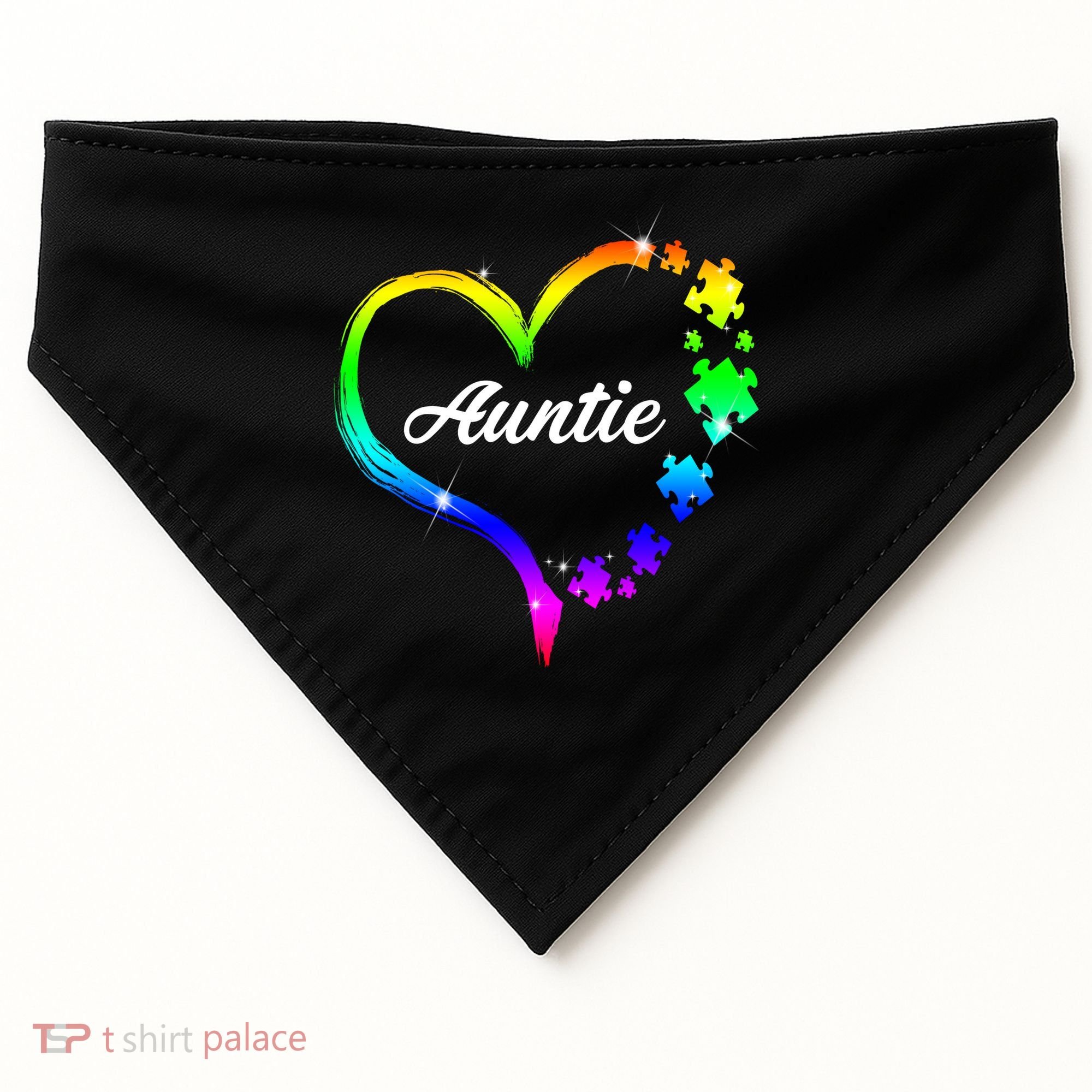 Auntie Autism Awareness Rainbow Heart USA-Made Doggie Bandana