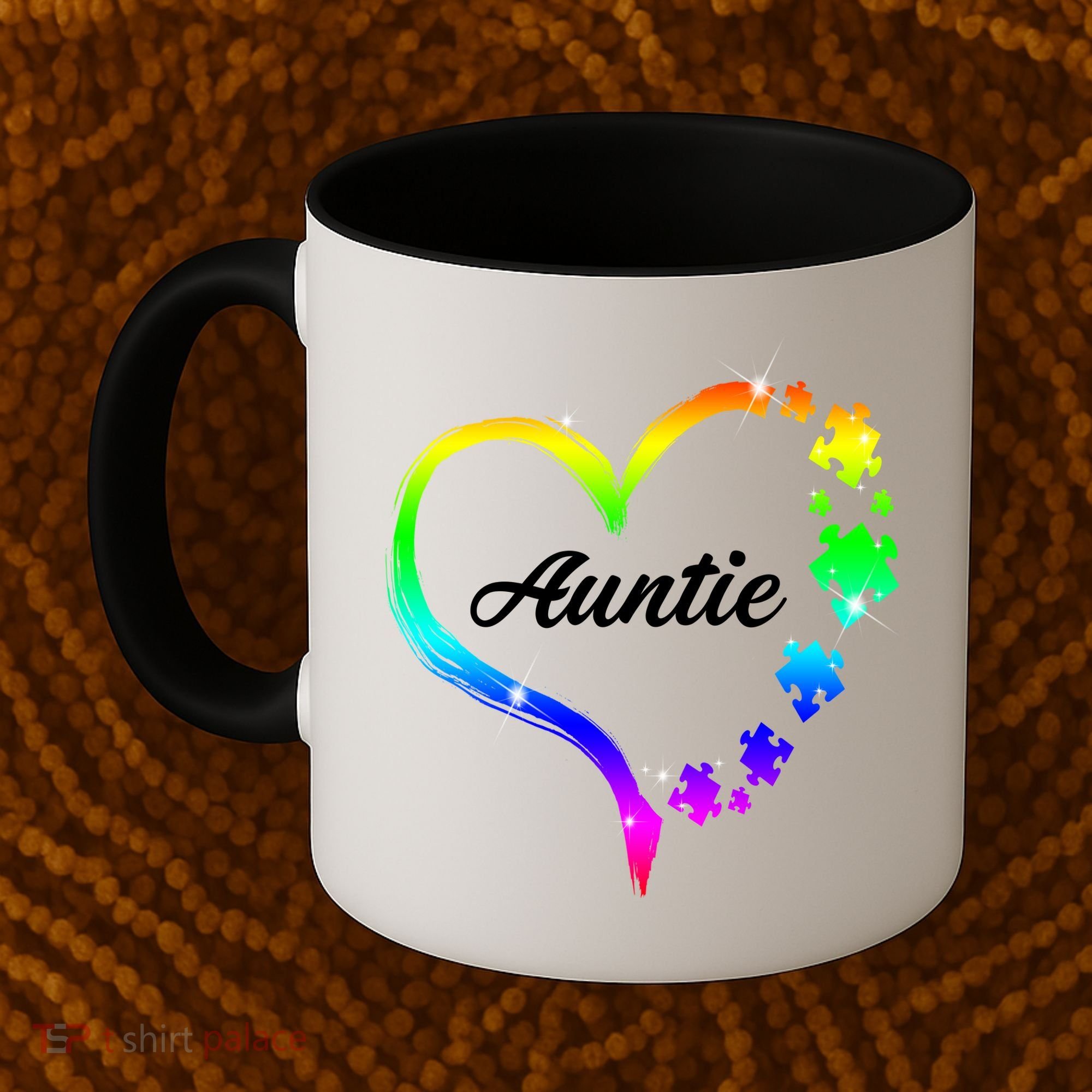 Auntie Autism Awareness Rainbow Heart Coffee Mug