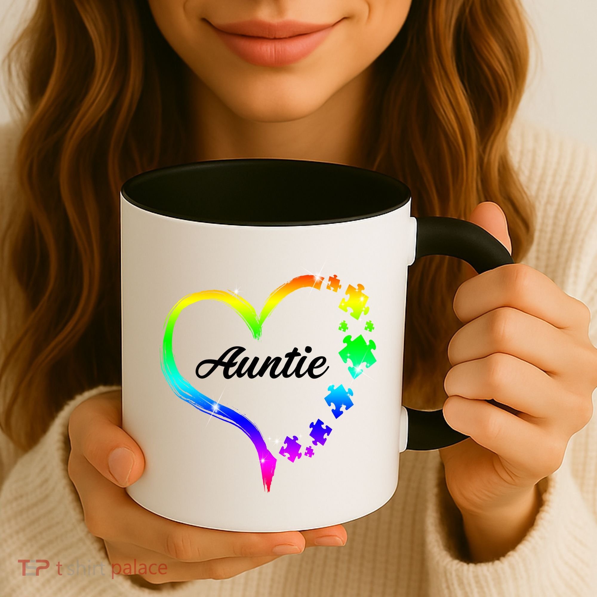 Auntie Autism Awareness Rainbow Heart Coffee Mug