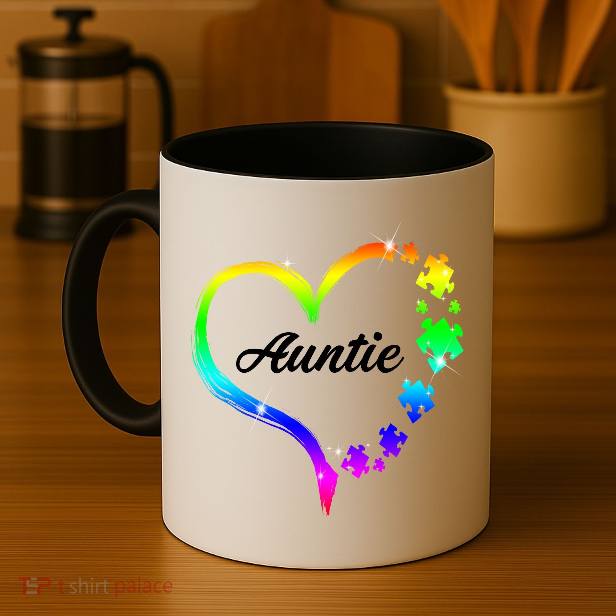 Auntie Autism Awareness Rainbow Heart Coffee Mug