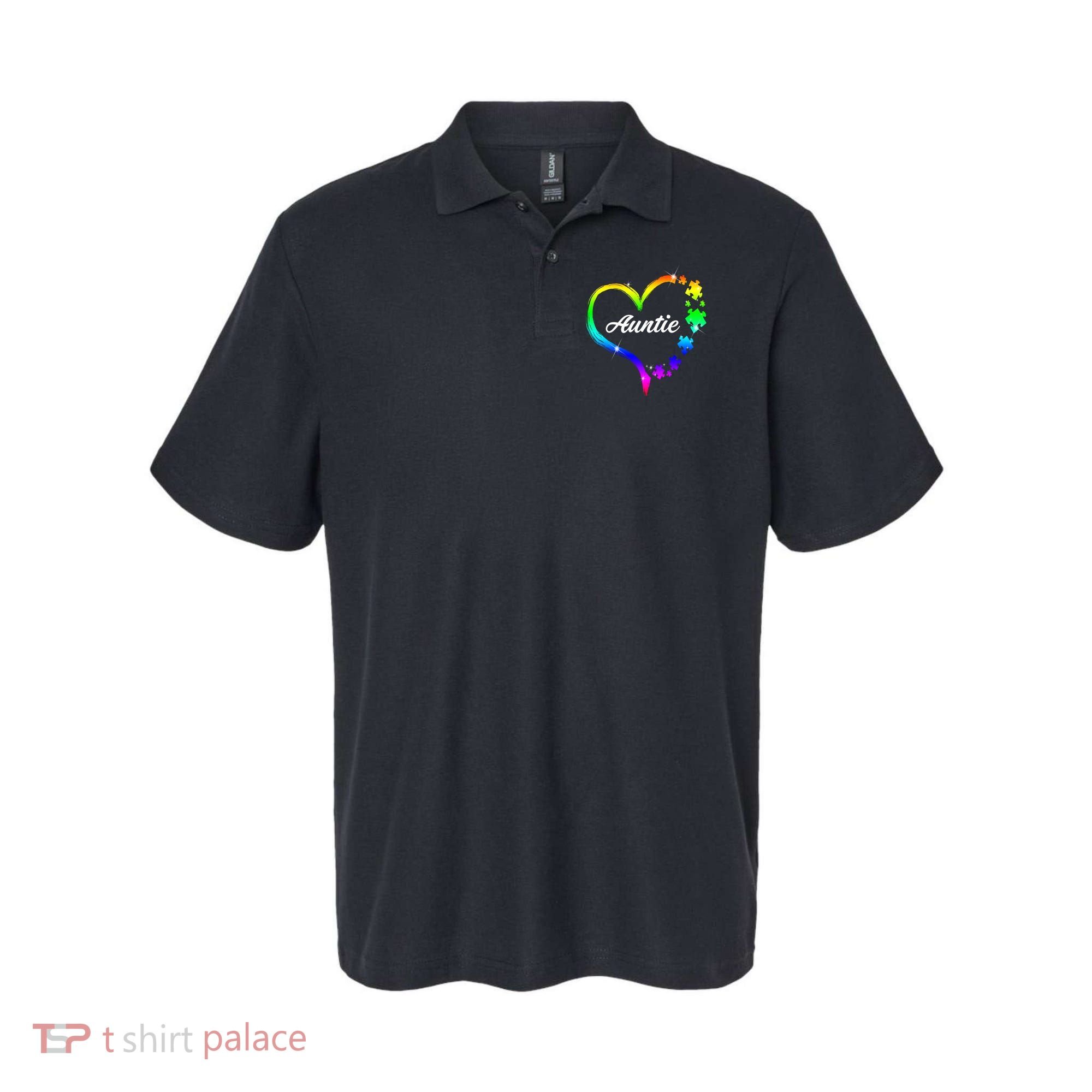 Auntie Autism Awareness Rainbow Heart Polo