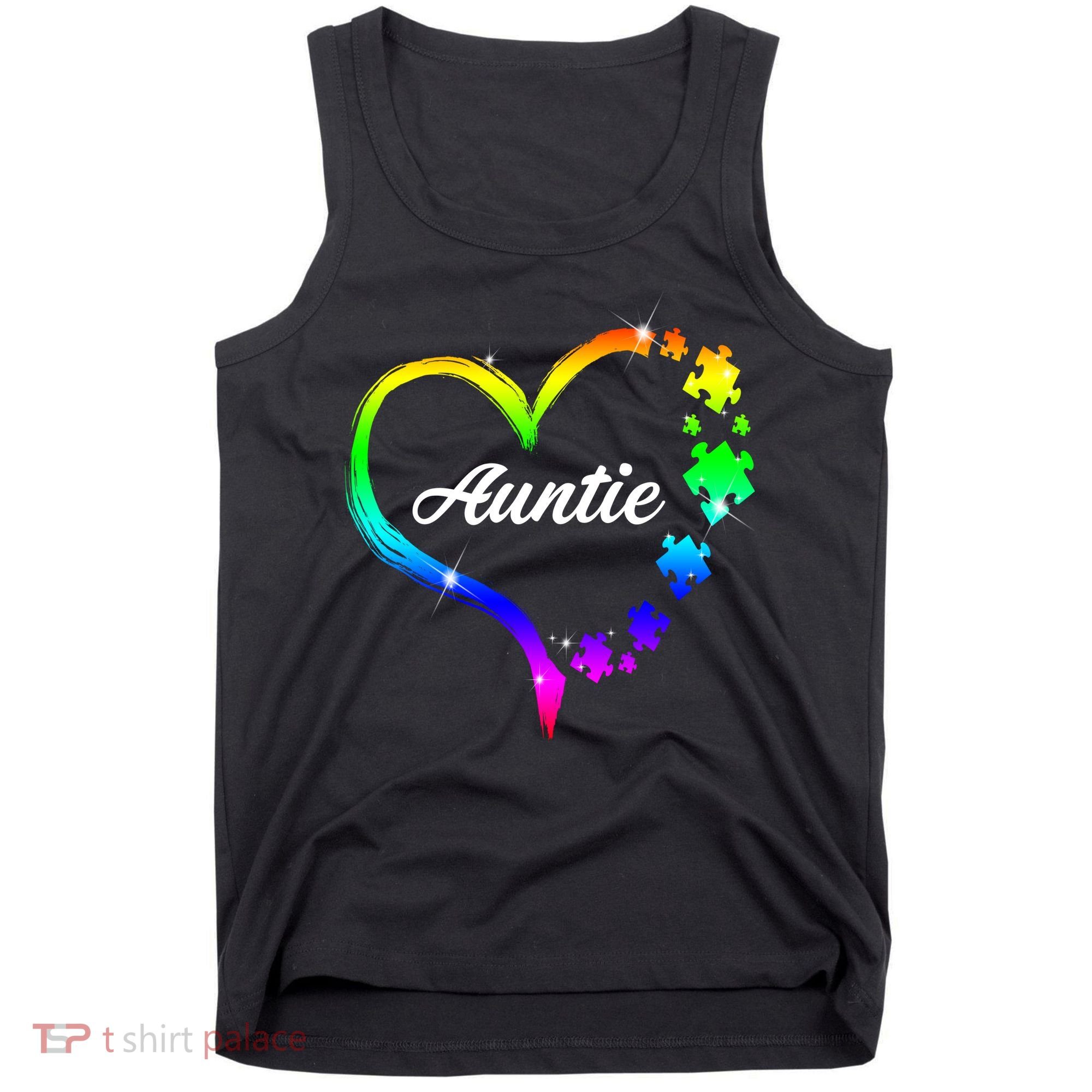 Auntie Autism Awareness Rainbow Heart Tank Top