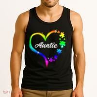 Auntie Autism Awareness Rainbow Heart Tank Top thumb 3