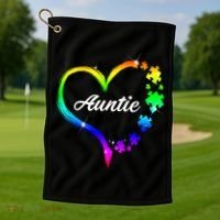 Auntie Autism Awareness Rainbow Heart Golf Towel thumb 1