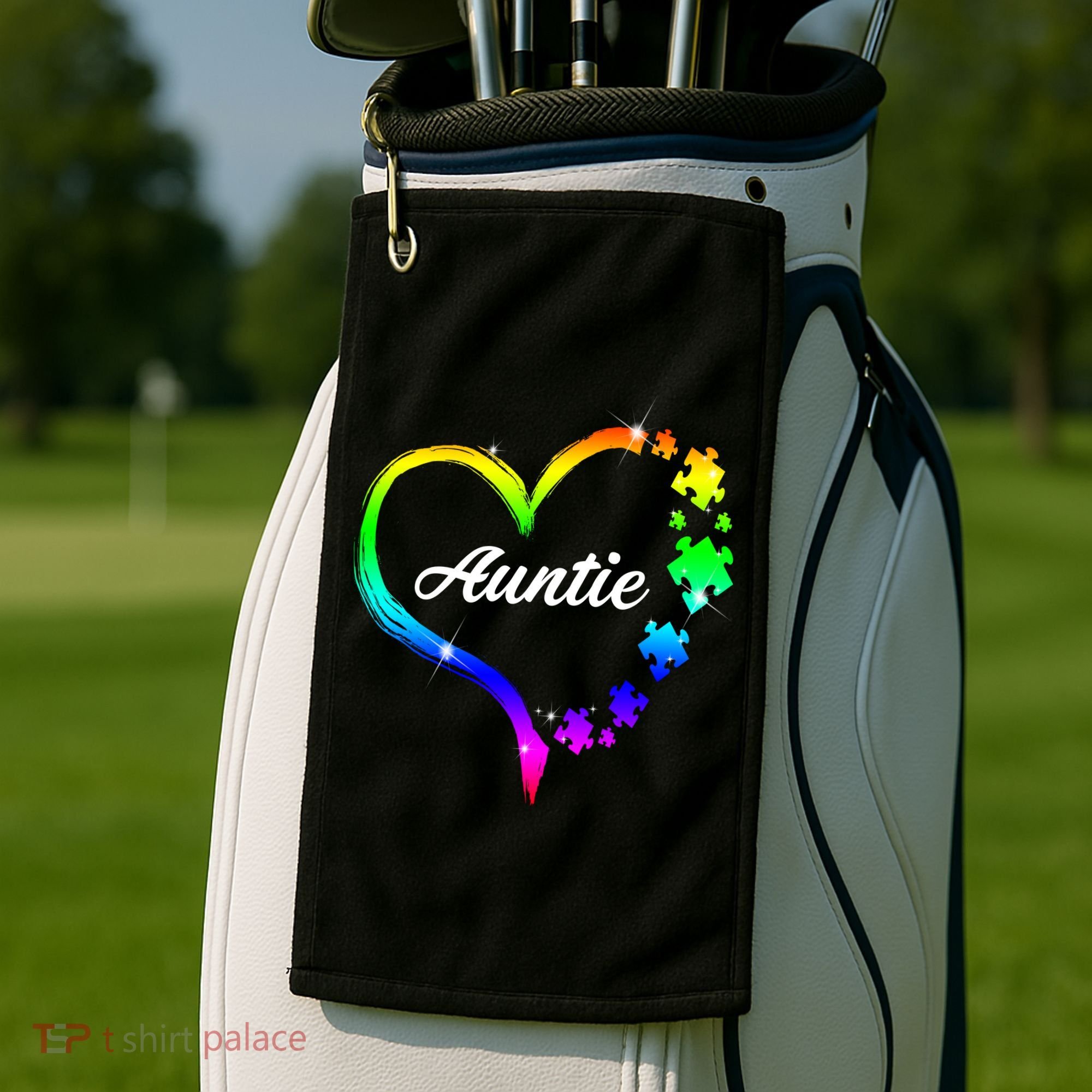 Auntie Autism Awareness Rainbow Heart Golf Towel