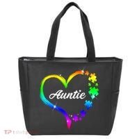 Auntie Autism Awareness Rainbow Heart Tote Bag thumb 0