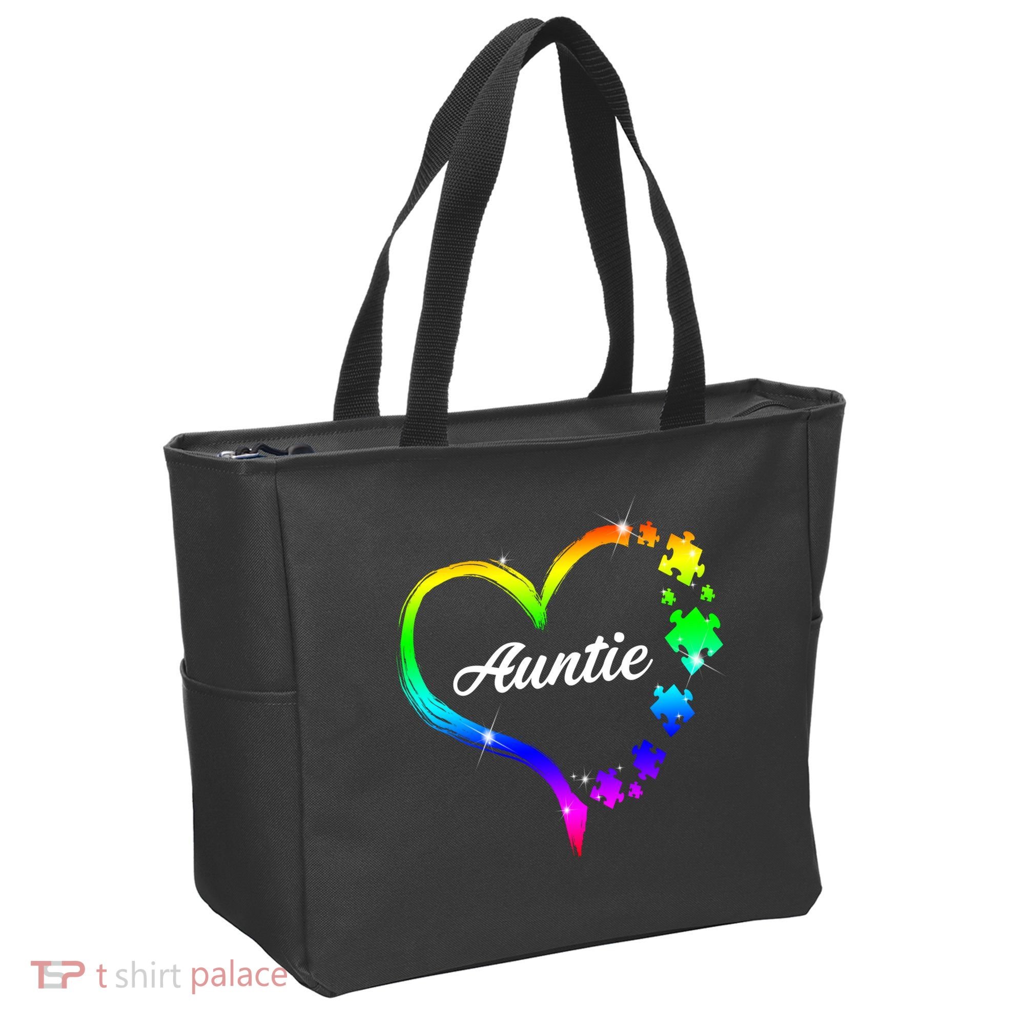 Auntie Autism Awareness Rainbow Heart Tote Bag